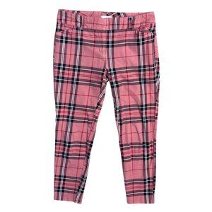 New York & Company Pixie Pant Pink Black Plaid Size 8 Stretch Cropped